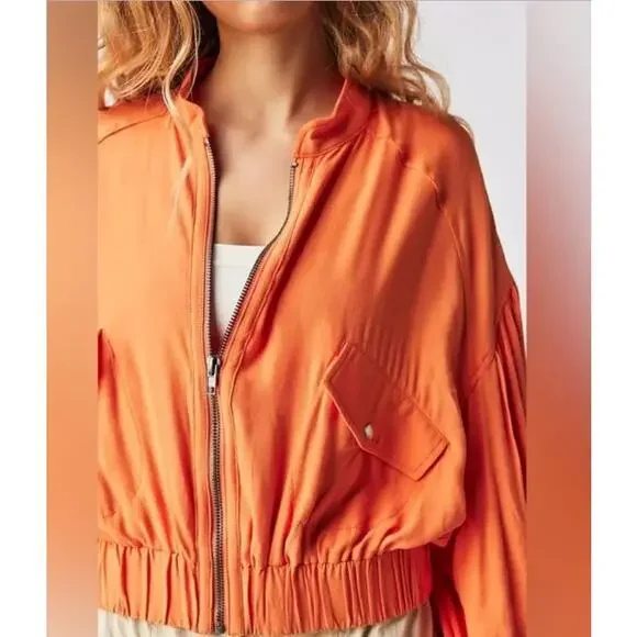 Free People Oversized Viscose Orange Bomber Jacket Size M NWT